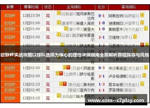 欧联杯实战攻略以球队选择为核心的理性决策指南全面解析赛程阵容与风格 欧联杯实战攻略以球队选择为核心的理性决策指南全面解析赛程阵容与风格